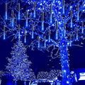 Kwaiffeo Blue Icicle Christmas Lights Outdoor, 16 Tubes(Equivalent to 2 Sets of 8-Tubes) LED Meteor Shower Lights for Xmas Halloween Decor Yard Lawn, Outdoor Lighted Christmas-Themed Ornaments