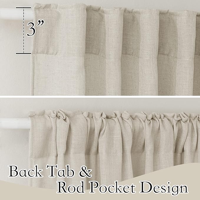 RYB HOME Semi Sheer Curtains 102 inches Long, Back Tab Light Filtering Half Privacy Window Curtains & Drapes for Bedroom Living Room, Angora, W 52 x L 102 inches, 2 Panels Set