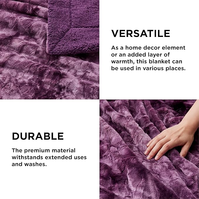 Bedsure Fuzzy Blanket Twin Size - Purple, Soft and Comfy Sherpa, Plush and Furry Faux Fur, Reversible Twin Blankets for Couch, Sofa and Bed, 60x80 Inches