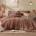 Monbix Queen Comforter Set - 7 Pieces Cationic Dyeing Terracotta Bed in a Bag Queen Bedding Sets with Comforter, Sheets, Pillowcases & Shams, Reversible Bedding Comforters Sets
