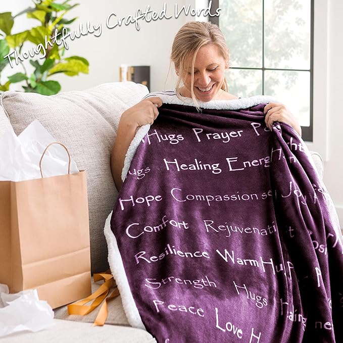 Chanasya Premium Sympathy Warm Hugs Gift Throw Blanket - for Positive Energy Love Support Comfort - Breast Cancer Chemo Get Well Purple Gift Blanket - Women Mom Grandma (60x70 Inch) Aubergine