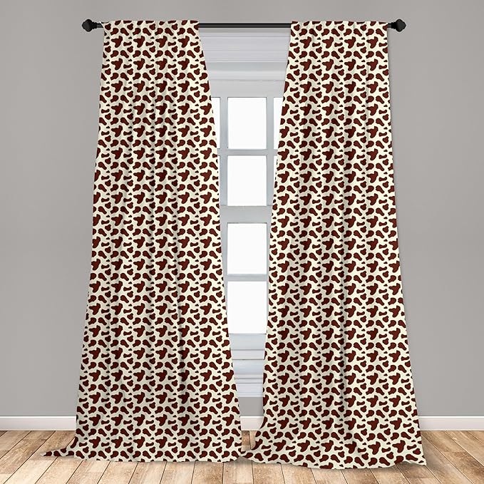 Ambesonne Cow Print Window Curtains, Cattle Skin with Brown Spots Agriculture Cow Oxen Hide Camouflage Pattern, Lightweight Decor 2-Panel Set with Rod Pocket, Pair of - 28" x 84", White Brown