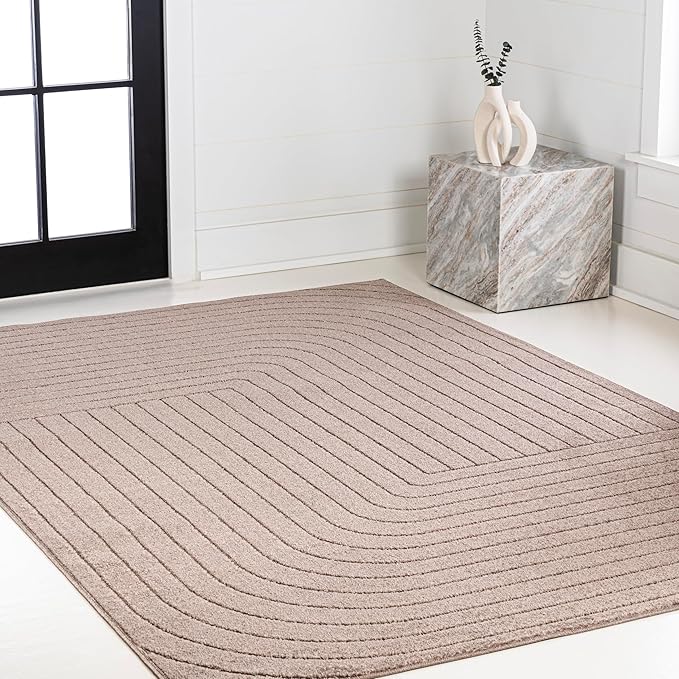 Eyely NCS101C-4 Odense High-Low Minimalist Angle Geometric Light Taupe 4 ft. x 6 ft. Indoor/Outdoor Area Rug, for Home, Backyard, Patio, Porch, Bedroom, Kitchen, Living Room