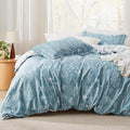 Bedsure California King Comforter Set - Mineral Blue Bed Set, 3 Pieces Cute Floral Bedding, 1 Soft Reversible Botanical Flowers Comforter and 2 Pillow Shams