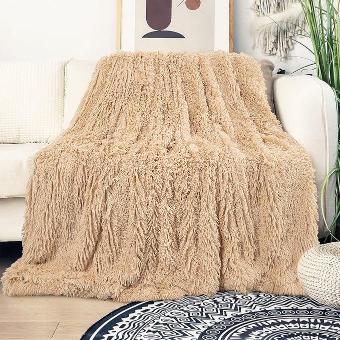 Tuddrom Decorative Extra Soft Faux Fur Blanket Twin Size 70" x 78",Solid Reversible Fuzzy Fluffy Cozy Plush Fleece Comfy Microfiber Blanket for Couch Sofa Bed,Apricot