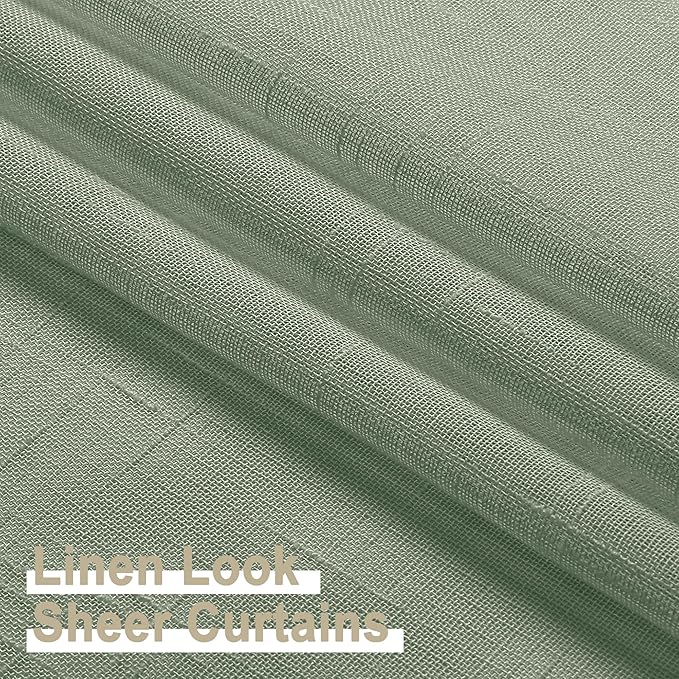 Aiyufeng Kirei Long Sage Green Sheer Curtains 96 Inch - Linen Look Privacy Sheer Curtains Window Treatment Drapes Farmhouse Decor for Bedroom Living Room Sliding Glass Door, 40Wx96L, 2 Panels