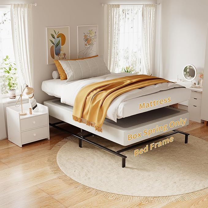 Twin Box Spring, 7 Inch Twin Box Spring Only, 3000 lbs Heavy Duty Metal Frame Mattress Foundation with Fabric Cover, Easy Assembly-Noise Free