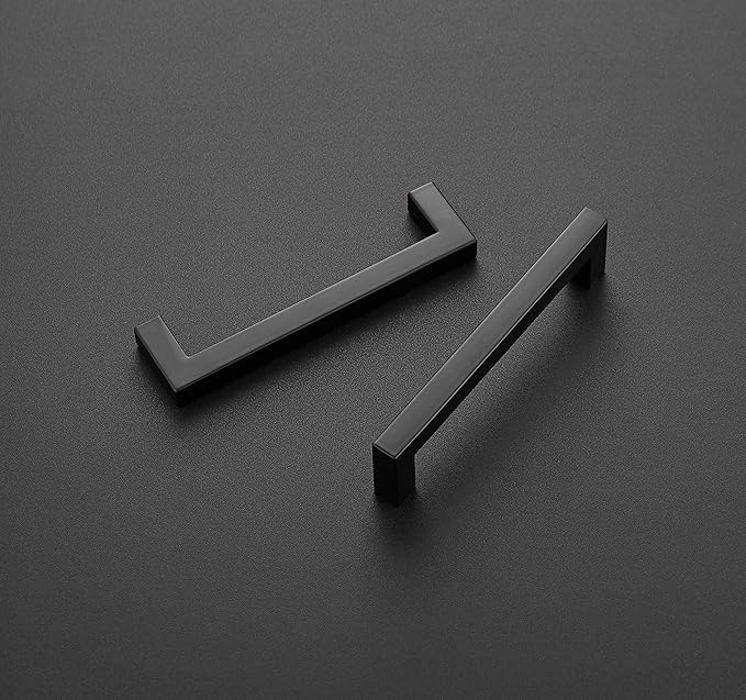 Ravinte 50 Pack Square Cabinets Cupboard Handles Matte Black Drawer Pulls Stainless Steel Kitchen Cabinet Hardware Drawer Handles 5 inch Hole Center