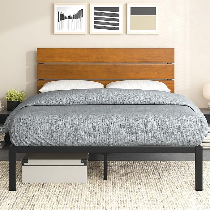ZINUS Paul Metal and Bamboo Platform Bed Frame, Wood Slat Support, No Box Spring Needed, Easy Assembly, Full