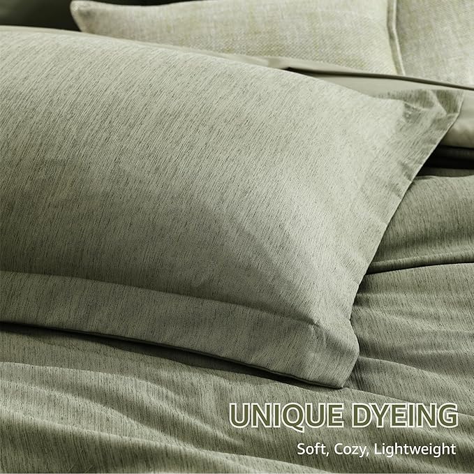 Monbix Oversized Queen Comforter Set - 7 Pieces Cationic Dyeing Sage Green Bed in a Bag Bedding Sets with Comforter, Sheets, Pillowcases & Shams, Reversible Bedding Comforters Sets
