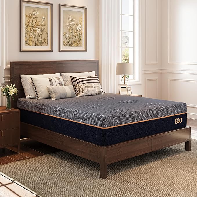 EGOHOME 12 Inch King Size Mattress, Copper Gel Cooling Memory Foam for Back Pain Relief, Therapeutic Bed in a Box, Foam Made in USA, CertiPUR-US Certified, 76x80x12 Black