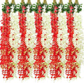 Giegxin 24 Pcs Artificial Wisteria Hanging Flowers 3.6 ft Artificial Fake Wisteria Vine Rattan Hanging Garland Silk Flowers String for Wall Home Wedding Party Greenery Decorations (Dark Red,White)