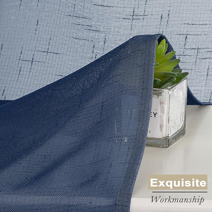 Aiyufeng Kirei Faux Linen Navy BlueSheer Curtains 84 Inches Length 2 Panels, Light Filtering Slub Textured Elegant Rod Pocket Curtain Drapes for Farmhouse Living Room Bedroom, Each 40Wx84L Inch, Blue