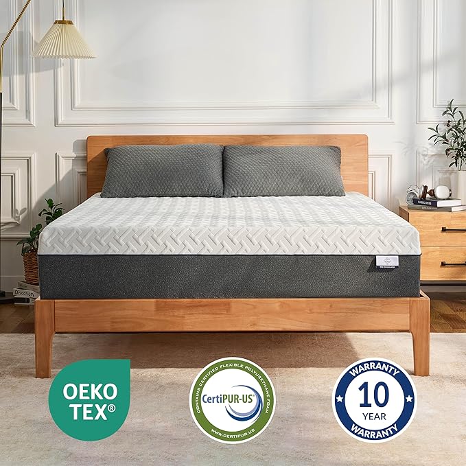 12 Inch Green Tea Memory Foam Mattress, Queen Memory Foam Mattress in a Box, Gel Infused Foam for Pressure Relief and Cool Sleep, CertiPUR-US Certified, Medium Firm