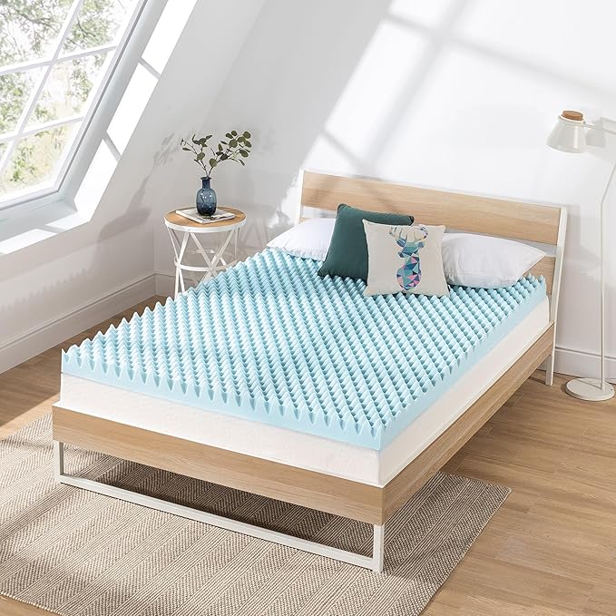Best Price Mattress 4 Inch Egg Crate Memory Foam Mattress Topper with Cooling Gel Infusion, CertiPUR-US Certified, Dorm Essentials, TwinXL, Light Blue