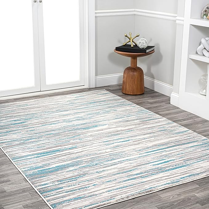 JONATHAN Y Speer Abstract Linear Stripe Gray/Blue Indoor Area Rug, 3x5, Contemporary, Rustic, Easy-Cleaning for Living Room, Bedroom, Kitchen, Pet Friendly, Non-Shedding (LUX106A-3)