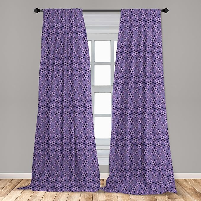 Ambesonne Geometric Curtains, Blossoming Flowers with Birth of Nature Season Theme Spring Summer, Window Treatments 2 Panel Set for Living Room Bedroom, Pair of - 28" x 84", Purple