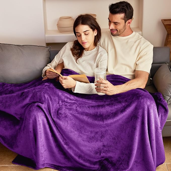 Exclusivo Mezcla Fleece Throw Blanket for Couch, Sofa, 300GSM Super Soft and Warm Blankets, Purple Throw All Season Use, Cozy, Plush, Lightweight, 50x60 Inches