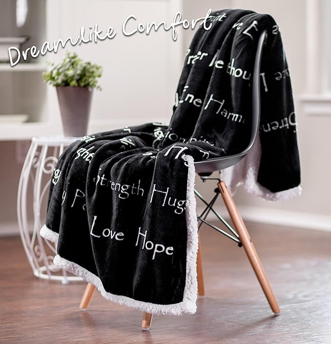 Chanasya Premium Sympathy Warm Hugs Gift Throw Blanket - Healing Gift Cancer Chemo Survivor Get Well Caring Gifts - Comfort Gift Blanket for Love Support Strength - Women Men Friend Grandpa - Black