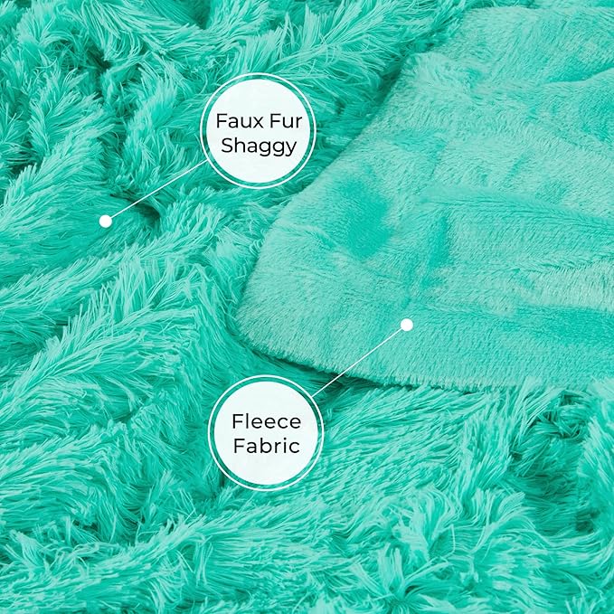 Tuddrom Decorative Extra Soft Faux Fur Throw Blanket 50"x60",Solid Reversible Fuzzy Lightweight Long Hair Shaggy Blanket,Fluffy Cozy Plush Fleece Comfy Microfiber Blanket for Couch Sofa Bed,Teal Blue