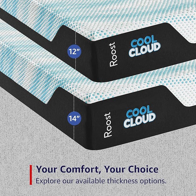 ROOST SLEEP Memory Foam Mattress, 14-Inch Queen – Cool Cloud Gel Foam Bed with Cooling Support and Pressure Relief – Soft, Contouring Mattress for Deeper Sleep
