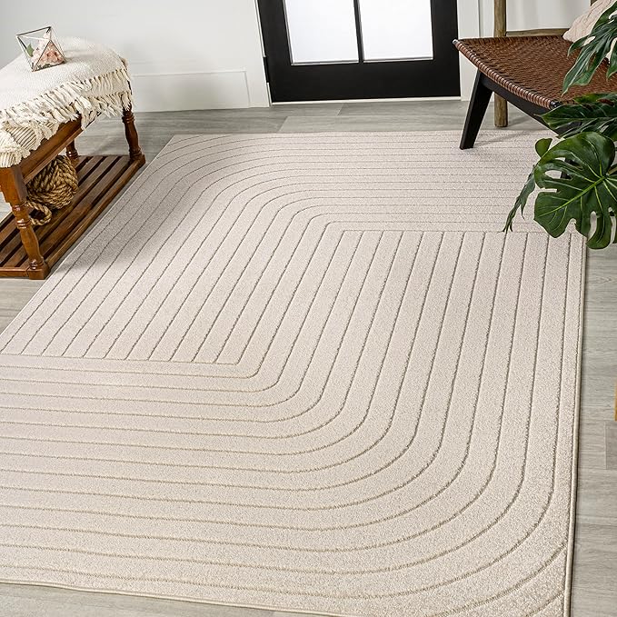 Eyely NCS101A-18 Scandinavian Odense Minimalist Angle Geometric Indoor Rug, Pet Friendly, Non-Shedding, Stain Resistant, Easy-Cleaning, Ivory/Cream, 12 ft. x 18 ft., Indoor/Outdoor, Area Rug