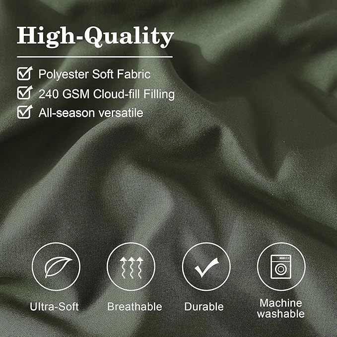Monbix California King Size Comforter Set - 7 Pieces Bed in a Bag California King, Olive Green Bedding Sets, All Seasons Down Alternative Comforter Bed Set with Sheets, Pillowcases & Shams