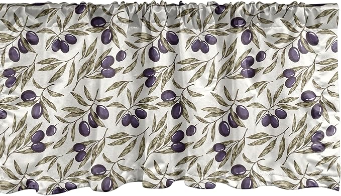 Ambesonne Olive Window Valance, Digitally Generated Hand Drawn Style Botanical Blossoms, Curtain Valance for Kitchen Bedroom Decor with Rod Pocket, 54" X 12", Quartz Taupe