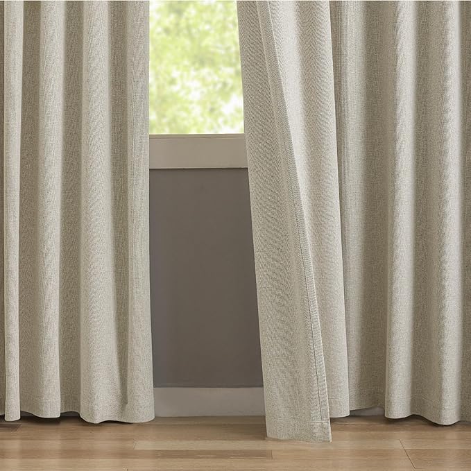 KangBang Full Blackout Pinch Pleat Curtains 102 Inches Long, Pleated Linen Drapes 2 Panels Set for Living Room Dining with Hooks, Thermal Insulated & Noise Reducing, 52Wx102L, Linen Color