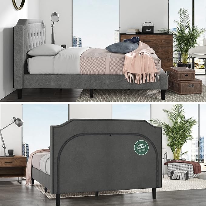 ZINUS Kellen Upholstered Scalloped Platform Bed Frame, Mattress Foundation, Wood Slat Support, No Box Spring Needed, Easy Assembly, King