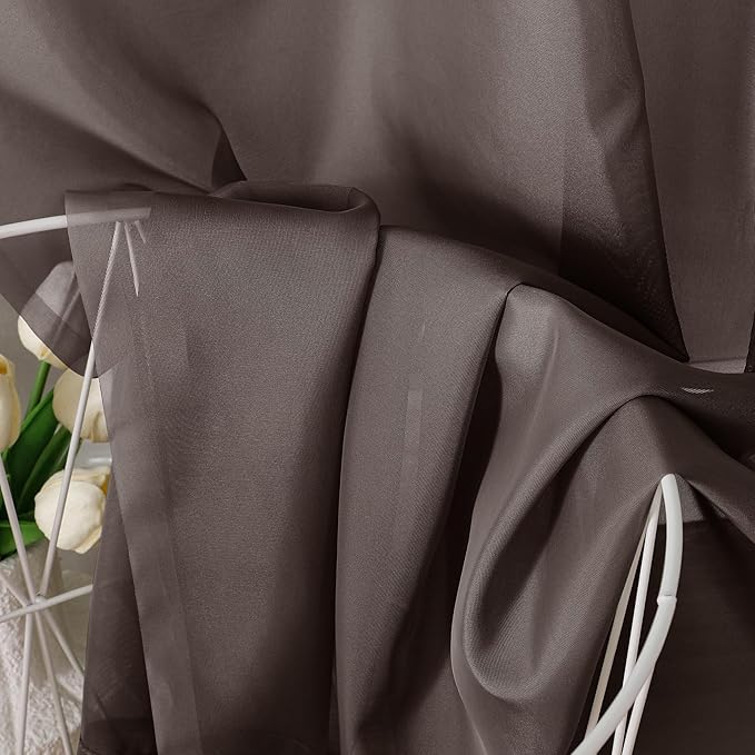 Aiyufeng Chocolate Brown Sheer Curtains 84 Inches Long 2 Panels, Solid Voile Rod Pockets Stylish Breathable Drapes Window Treatment for Kid's Room/Bedroom/Living Room, 40W x 84L, Chocolate Brown