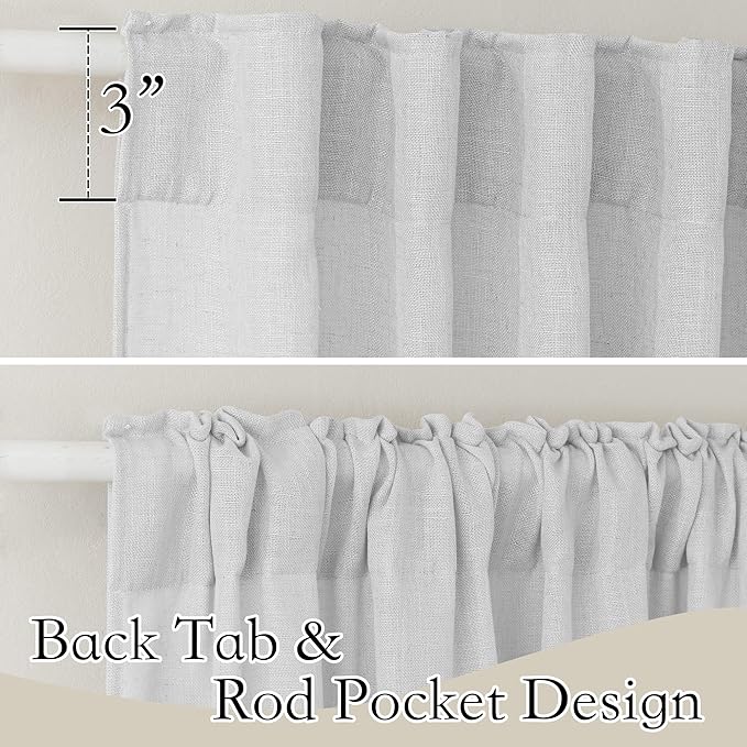 RYB HOME Semi Sheer Curtains - Natural Linen Textured Blend Sheer Curtains Light Glare Filtering Privacy Window Curtaind for Living Room Bedroom Dining, Dove Grey, W 52 x L 108 inch, 1 Pair