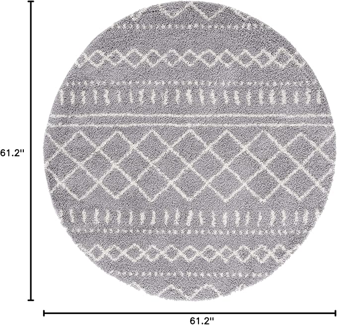SAFAVIEH Arizona Shag Collection Area Rug - 5'1" Round, Grey & Ivory, Moroccan Design, Non-Shedding & Easy Care, 1.6-inch Thick Ideal for High Traffic Areas in Living Room, Bedroom (ASG741G)