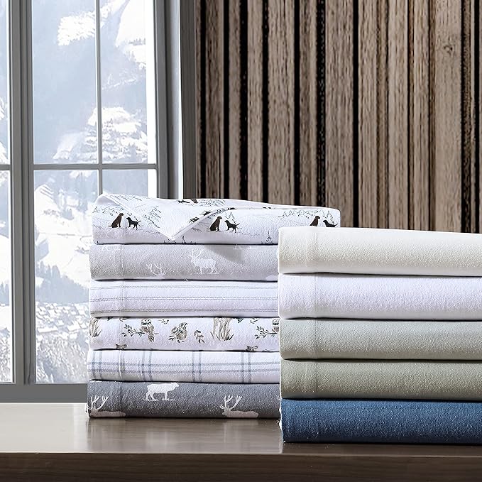 Eddie Bauer - Twin Sheets, Cotton Flannel Bedding Set, Brushed For Extra Softness, Cozy Home Decor (Elk Grove, Twin)