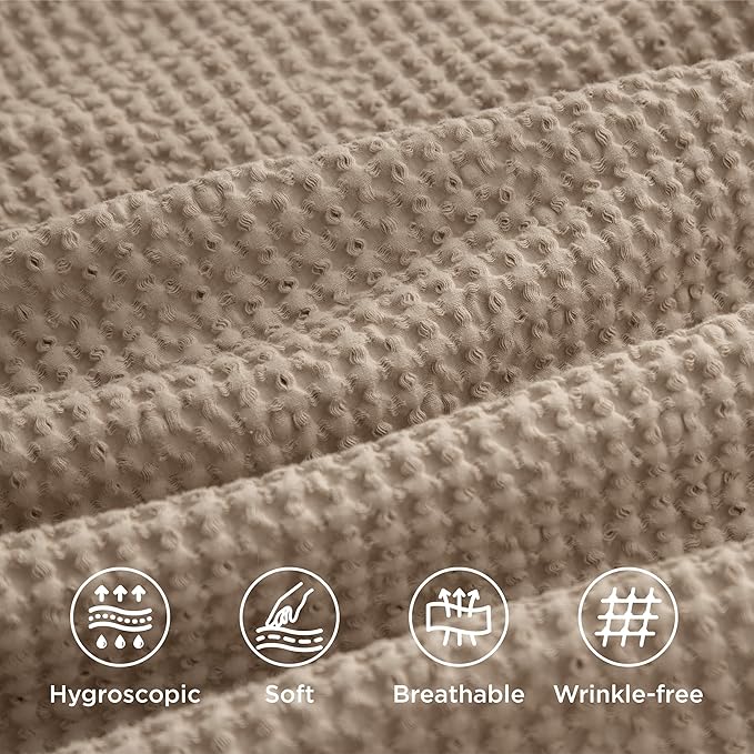 Bedsure Cotton Duvet Cover Twin - 100% Cotton Waffle Weave Khaki Duvet Cover Twin Size, GentleSoft™ and Breathable Tan Bedding Set for All Season, 2 Pieces, 68"x90"