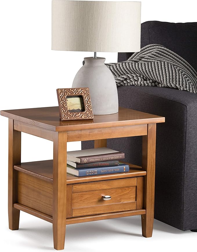 SIMPLIHOME Warm Shaker Solid Wood 20 inch Wide Rectangle Transitional End Side Table in Light Golden Brown for The Living Room and Bedroom