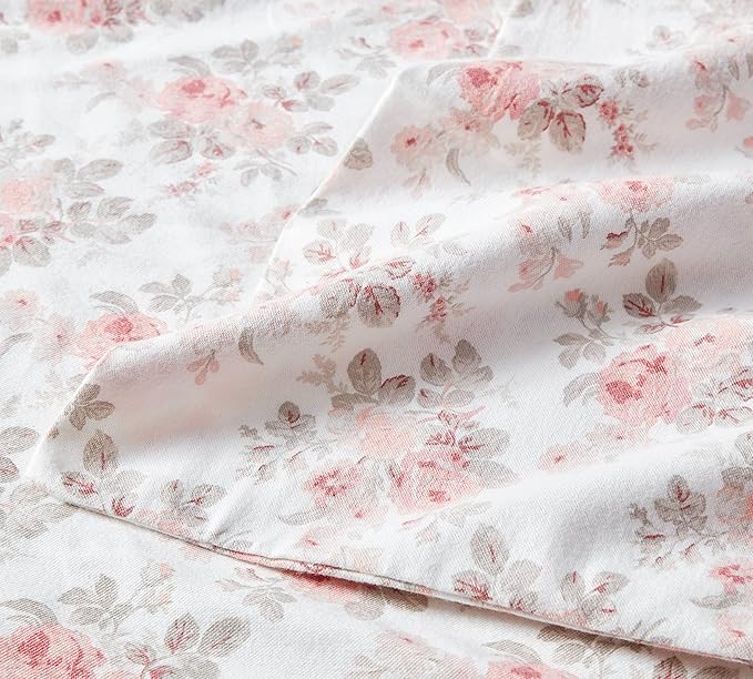 Laura Ashley - Flannel Sheets Full Size, Anti-Pilling & Wrinkle Resistant Cotton, Touchably Soft for All-Season Comfort - Bed Sheets with Matching Pillowcases & Fitted Sheet (Lisalee Pink)