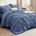 Bedsure Twin Comforter Set Slate Blue - Bed in a Bag Twin Size Bedding 5 Pieces, GentleSoft™ Pintuck Bed Set Gift for Family, Pinch Pleat Slate Blue Comforter with Sheets, Pillowcase & Sham