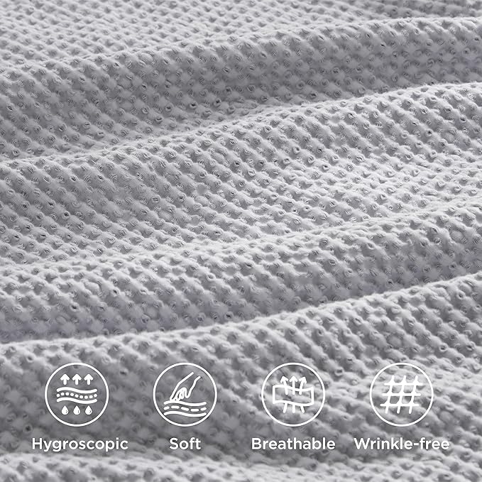 Bedsure Cotton Duvet Cover King - 100% Cotton Waffle Weave Grey Duvet Cover King Size, GentleSoft™ and Breathable Bedding Set for All Season, 3 Pieces, 104"x90"