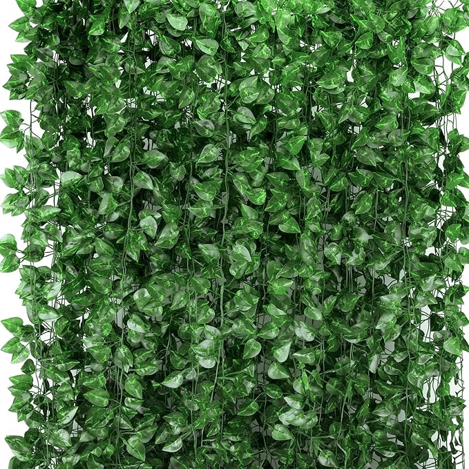 Tbestmax 315 Feet 48 Pack Artificial Ivy Leaf Plants, Green Vine Leaves, Greenery Hanging Garland, Fake Foliage Flowers for Home Kitchen Garden Office Wedding Wall Decor