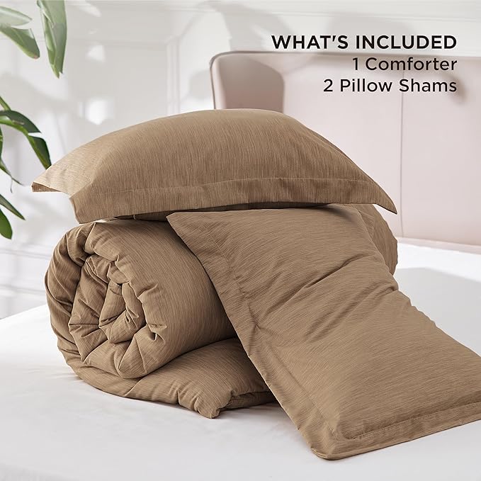 Bedsure King Size Comforter Set - Brown Soft Bedding for All Seasons, Cationic Dyed Bed Set, 3 Pieces, 1 King Size Comforter (104"x90") and 2 Pillow Shams (20"x36"+2")