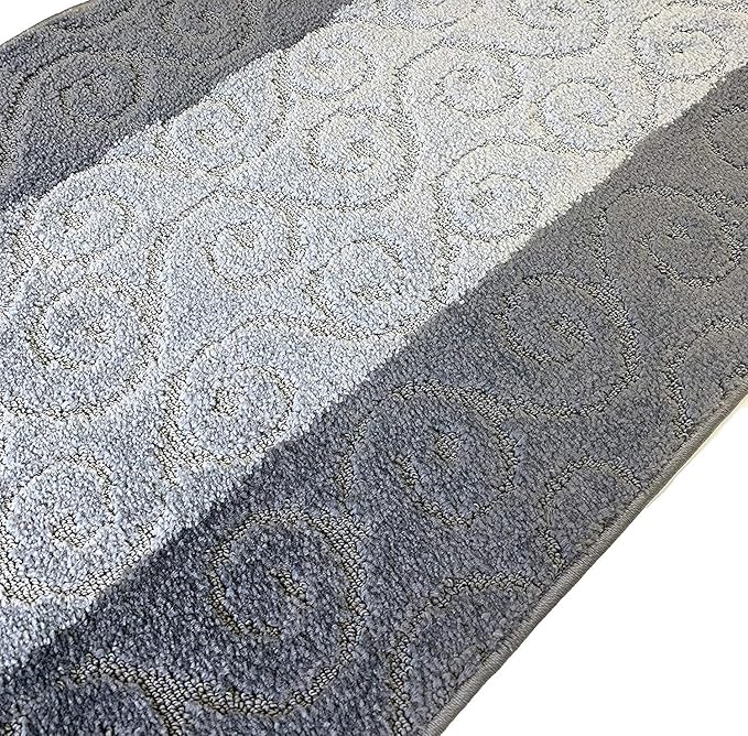 Custom Size Modern Runner Rug Carpet for Hallway Entryway Foyer Kitchen, Slip Resistant Latex Rubber Backed 31 inch Wide X Customized Length, Scroll Grey, 31 inch X 18 feet