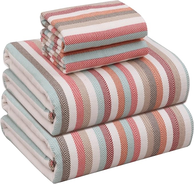 RUVANTI Flannel Sheets King Size - 100% Cotton Brushed King Size Sheets Set - Deep Pockets 16 Inches Bed Sheets - All Seasons Breathable & Extra Soft - Warm & Cozy, 4 Piece, Multi Chevron Stripe