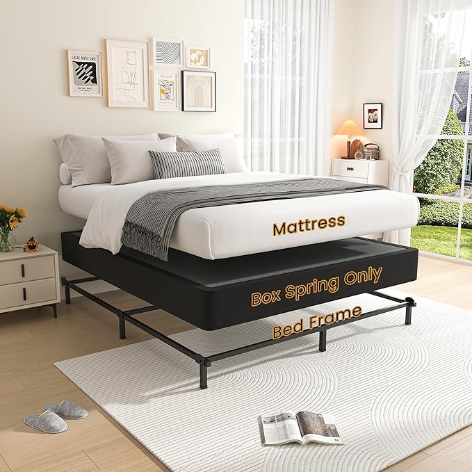 MAF Twin XL Box Spring and Cover Set, 10 Inch High Profile Metal BoxSpring 3500 lbs Black Heavy Duty Metal Mattress Foundation with Easy Clean Fabric Cover, Easy Assembly