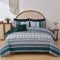 Cottolester Boho Comforter Set King Size,8 Pieces Emerald Green Bohemian Striped Bed in a Bag,Paisley Soft Microfiber Bedding Comforter Set