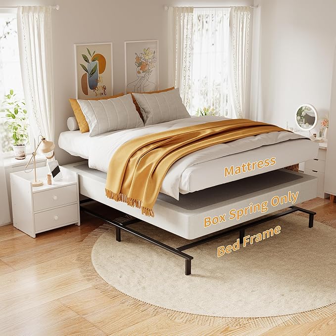 Full Size Box Spring, 7 Inch Full Size Box Spring Only, 3000 lbs Heavy Duty Metal Frame Mattress Foundation with Fabric Cover, Easy Assembly-Noise Free