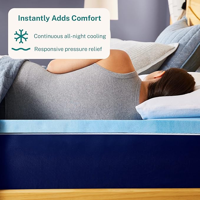 Sleep Innovations 2 Inch Cooling Gel Infused Memory Foam Mattress Topper, Twin XL Size, Cool Comfort, Medium Support