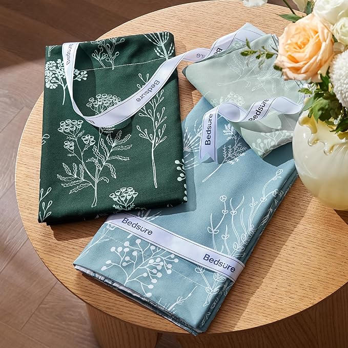 Bedsure Oversized Queen Comforter Set - Mineral Blue Bed Set, 3 Pieces Cute Floral Bedding, 1 Soft Reversible Botanical Flowers Comforter and 2 Pillow Shams