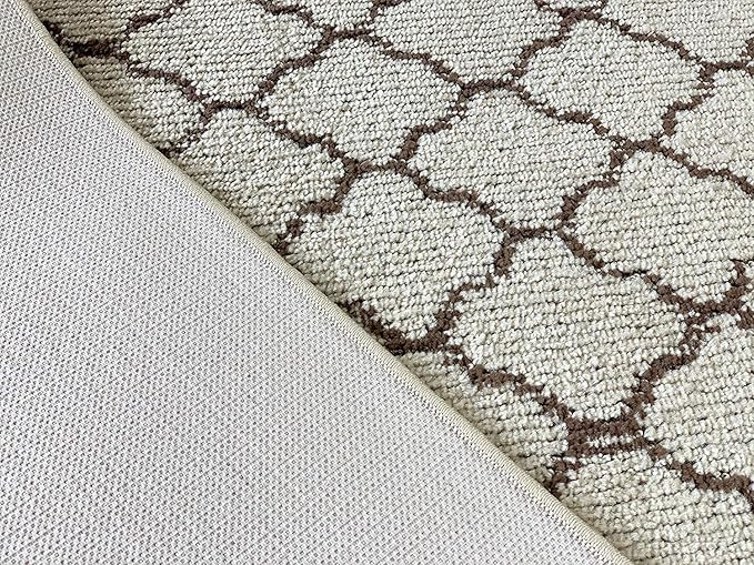 Custom Size Modern Runner Rug Carpet for Hallway Entryway Foyer Kitchen, Slip Resistant Latex Rubber Backed 31 inch Wide X Customized Length, Trellis Beige, 31 inch X 19 feet