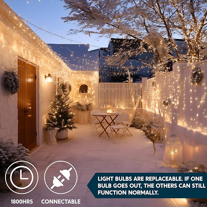 JOIEDOMI Christmas String Lights Indoor,100 Count Mini Warm Fairy Light,21.5FT Lighting Decor for Patio Dorm Classroom Bedroom Holiday Wedding Party Garland Birthday Festival Valentines Day,White Wire